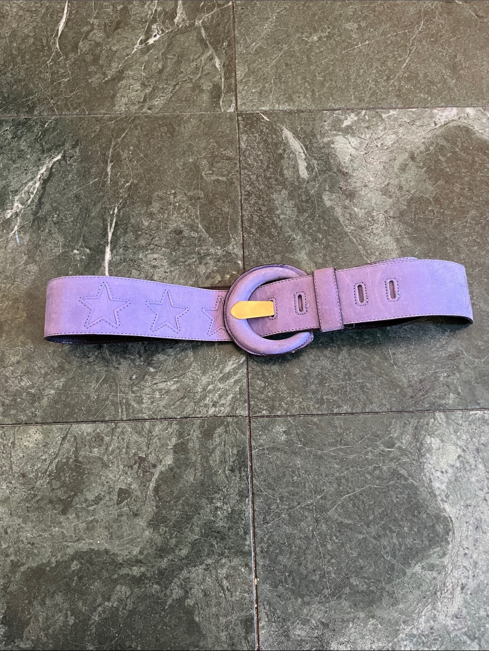 Purple Suede Star-Embossed Waist Belt with Round Buckle